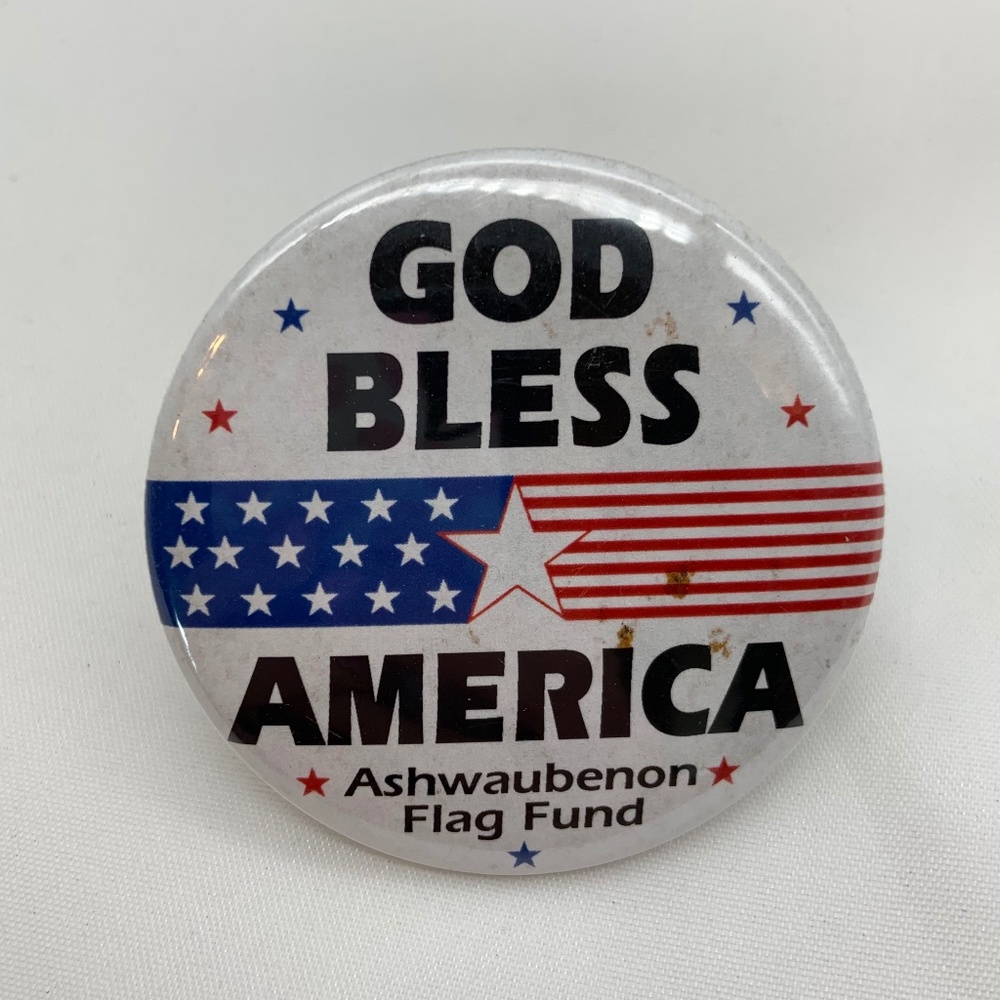 Vintage 'God Bless America, Ashwaubenon Flag Fund' Wisconsin 2" Button Pin